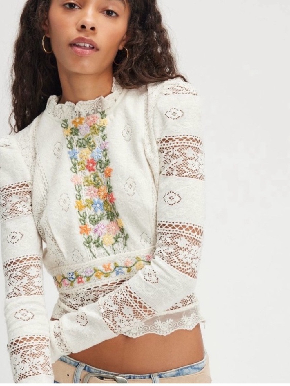 NWT FREE PEOPLE Garden Grace Top Ivory Combo MSRP $198 Size XS